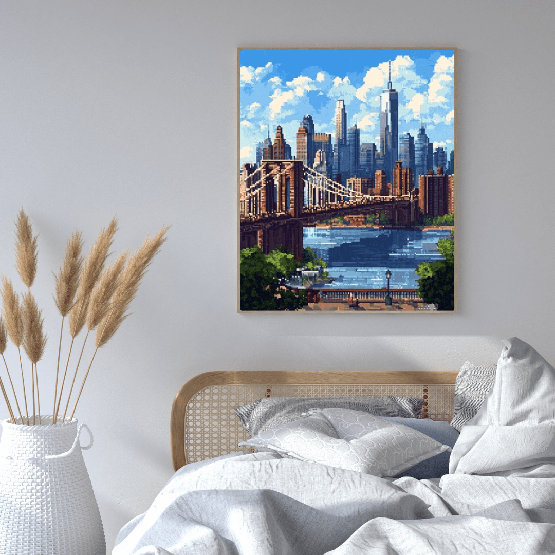 Brooklyn Bridge Skyline - Pixel Art Wall Art - Aestheticanvas