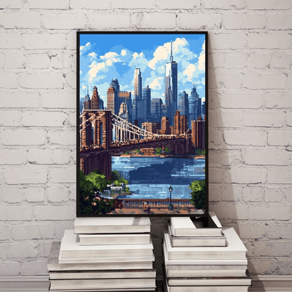 Brooklyn Bridge Skyline - Pixel Art Wall Art - Aestheticanvas