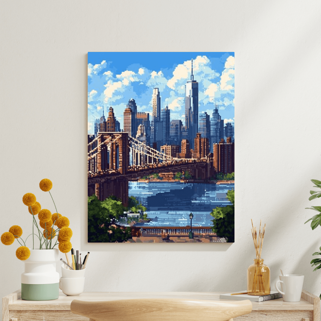 Brooklyn Bridge Skyline - Pixel Art Wall Art - Aestheticanvas