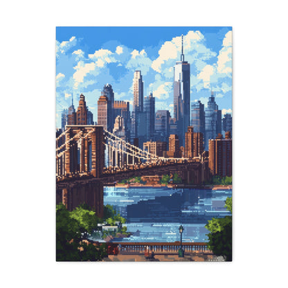 Brooklyn Bridge Skyline - Pixel Art Wall Art - Aestheticanvas