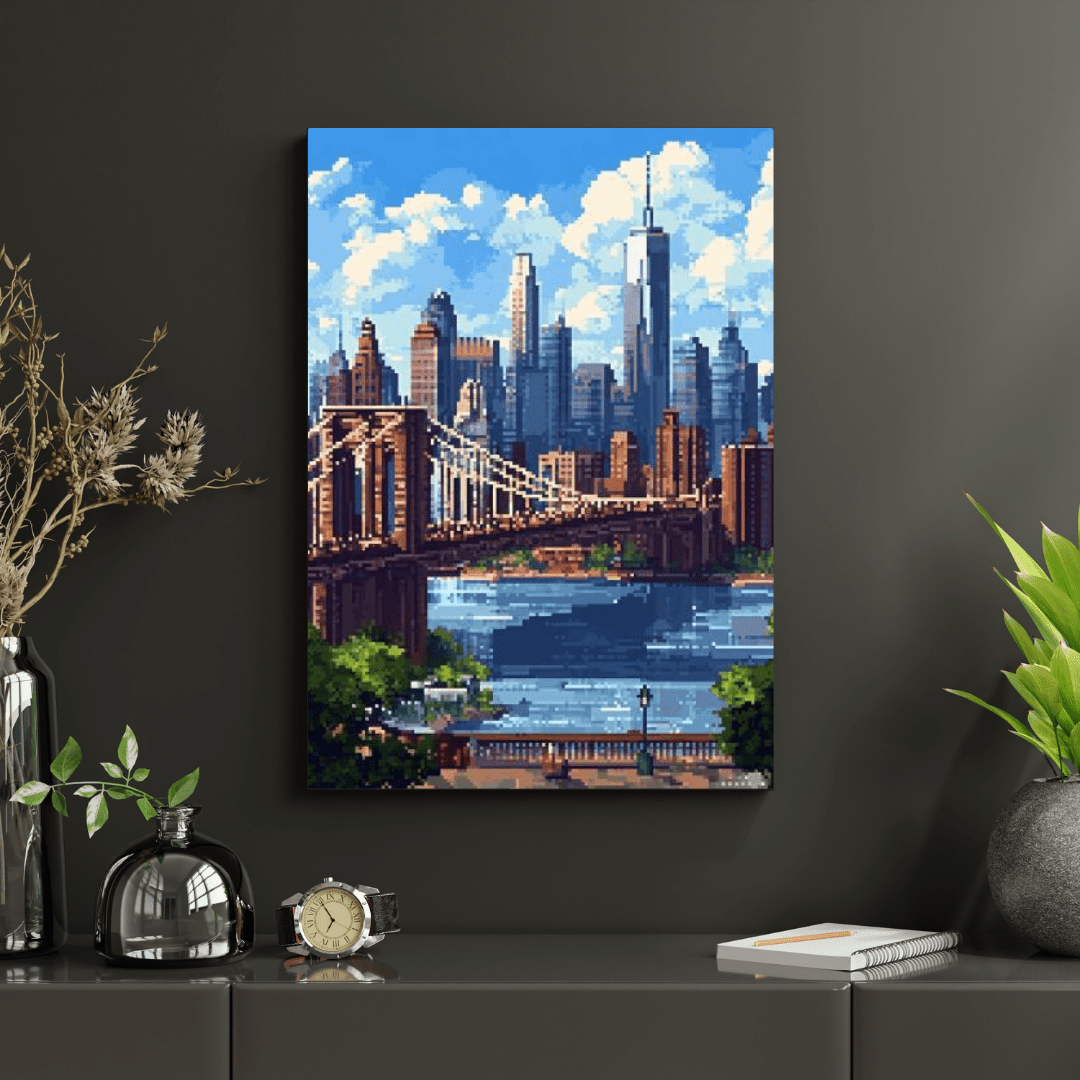 Brooklyn Bridge Skyline - Pixel Art Wall Art - Aestheticanvas