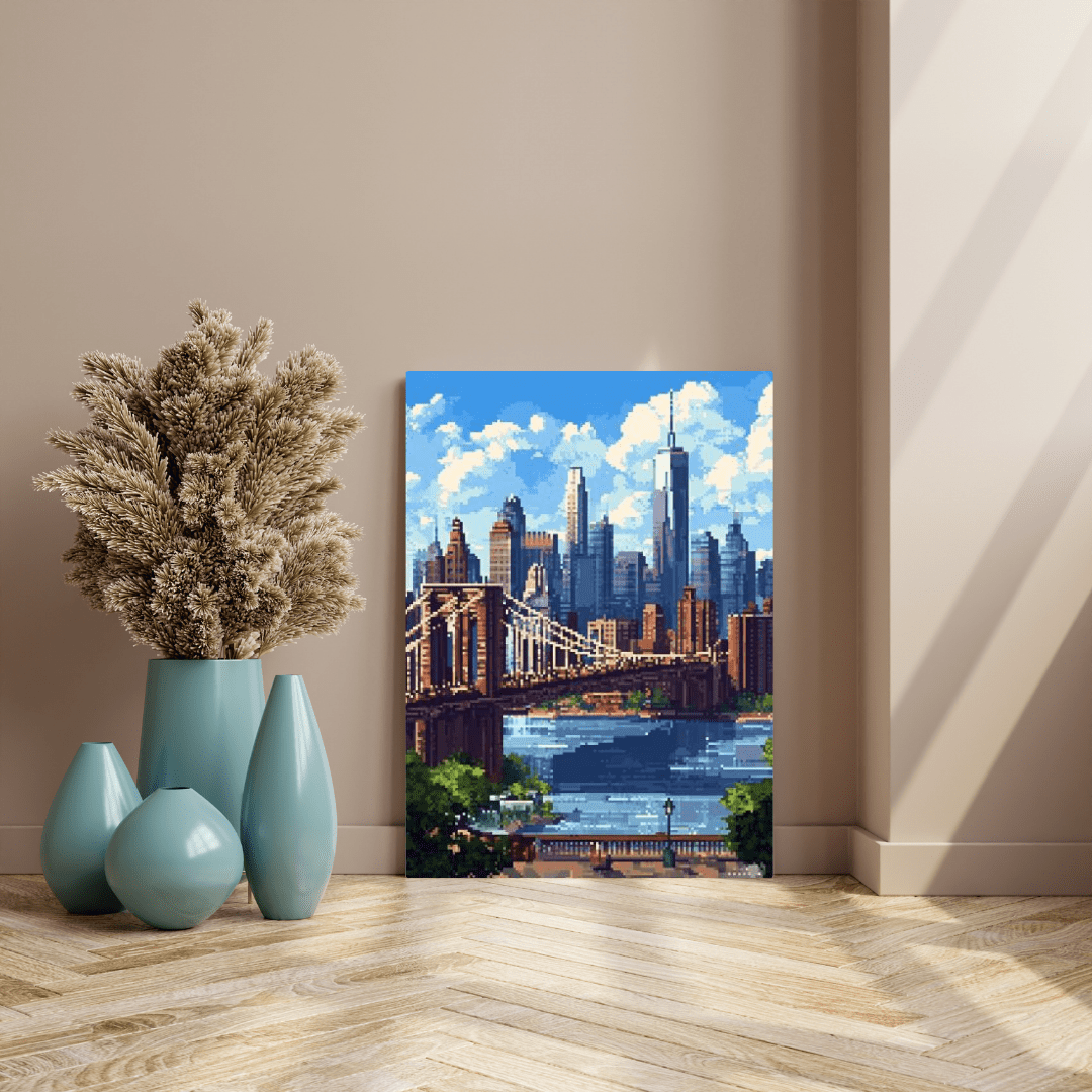 Brooklyn Bridge Skyline - Pixel Art Wall Art - Aestheticanvas