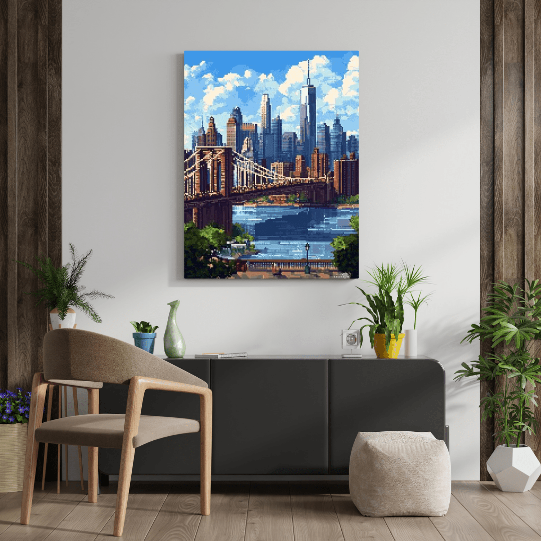 Brooklyn Bridge Skyline - Pixel Art Wall Art - Aestheticanvas