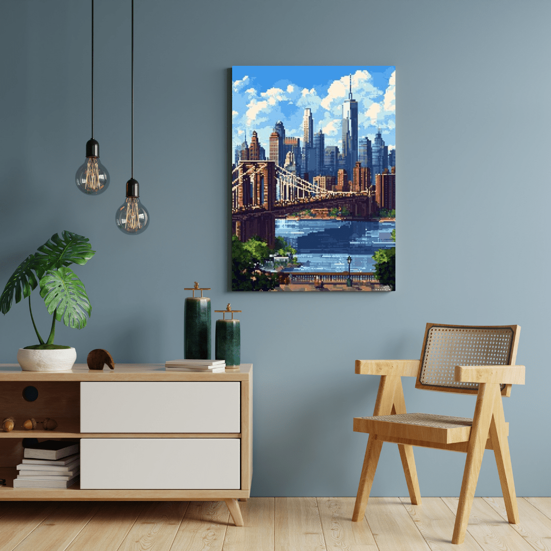 Brooklyn Bridge Skyline - Pixel Art Wall Art - Aestheticanvas