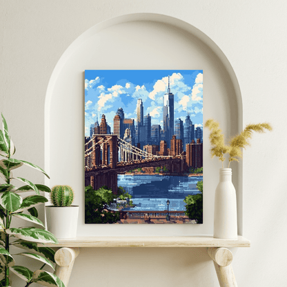 Brooklyn Bridge Skyline - Pixel Art Wall Art - Aestheticanvas