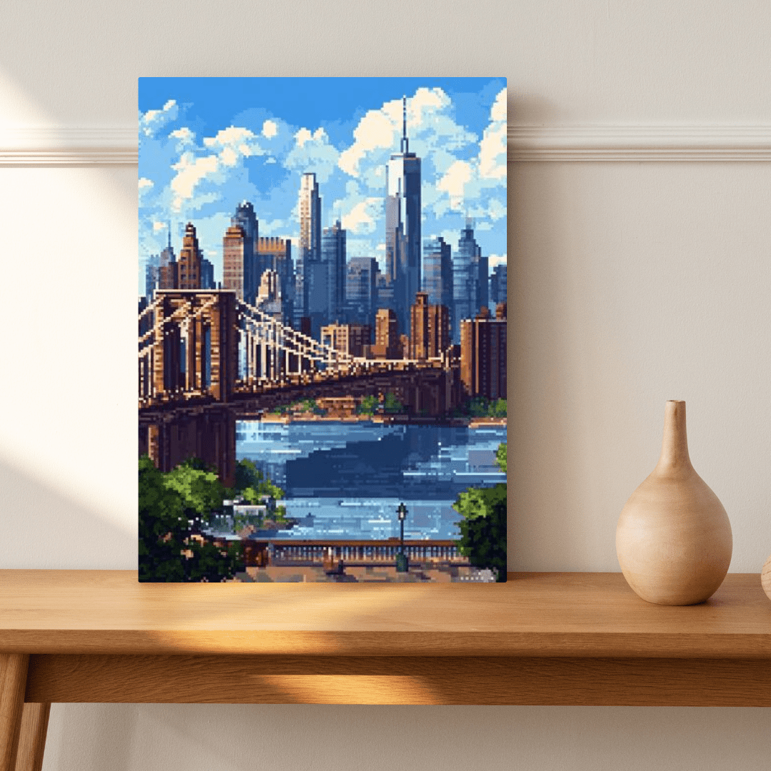 Brooklyn Bridge Skyline - Pixel Art Wall Art - Aestheticanvas