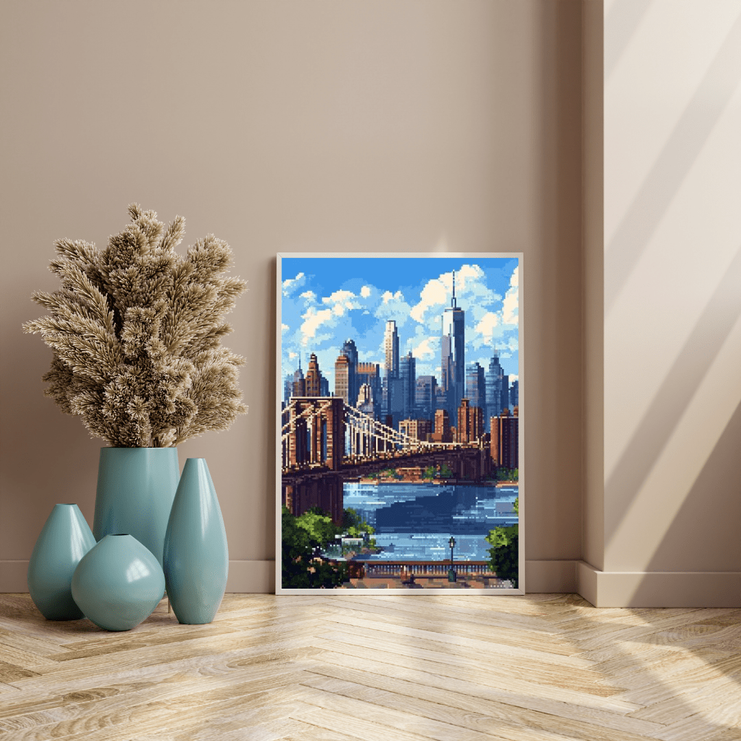 Brooklyn Bridge Skyline - Pixel Art Wall Art - Aestheticanvas