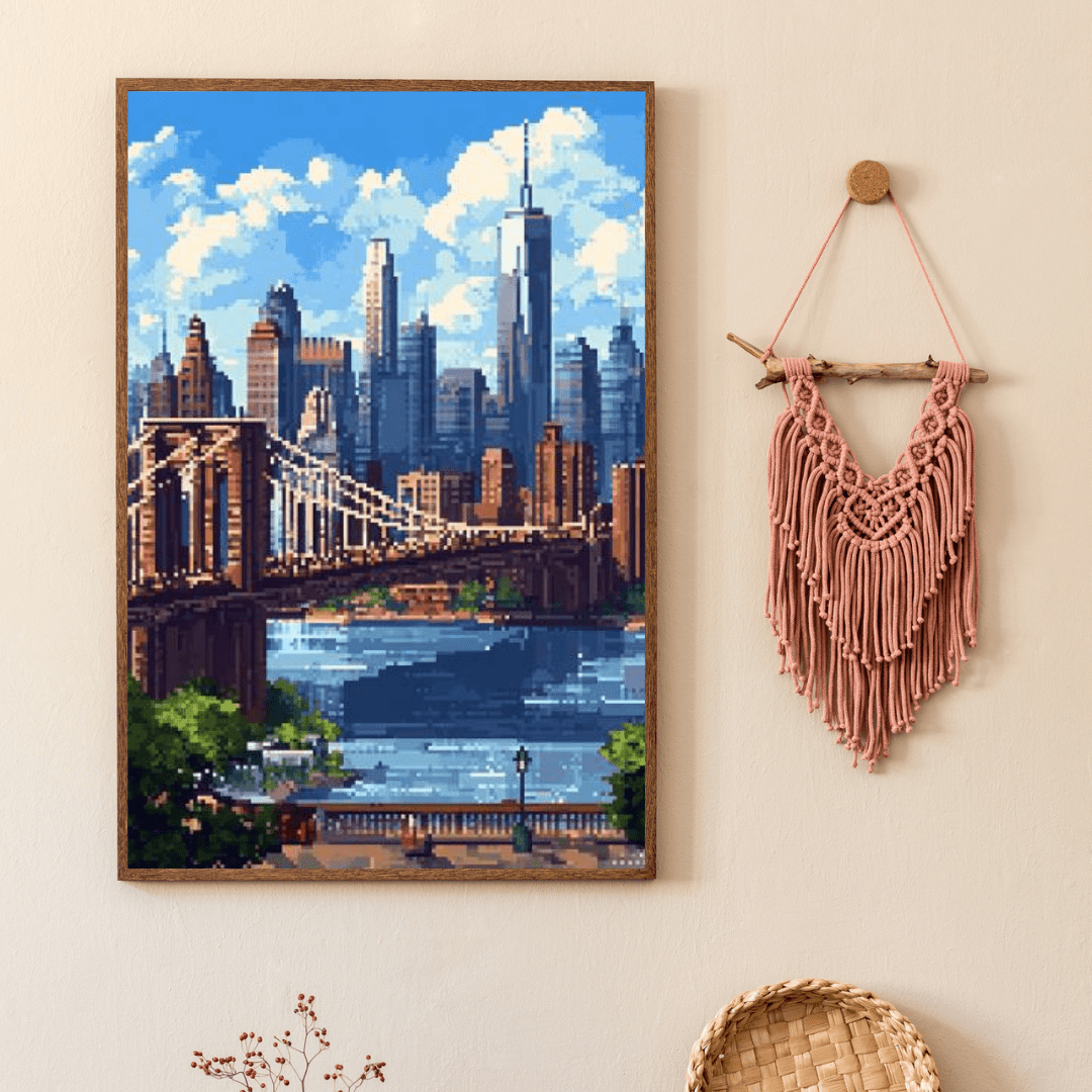 Brooklyn Bridge Skyline - Pixel Art Wall Art - Aestheticanvas