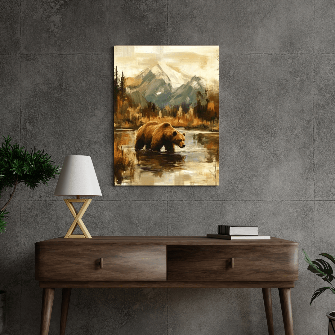 Brown Grizzly Fishing - Bear Wall Art - Aestheticanvas