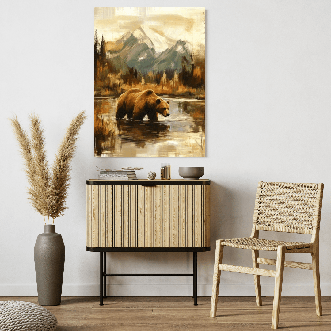 Brown Grizzly Fishing - Bear Wall Art - Aestheticanvas