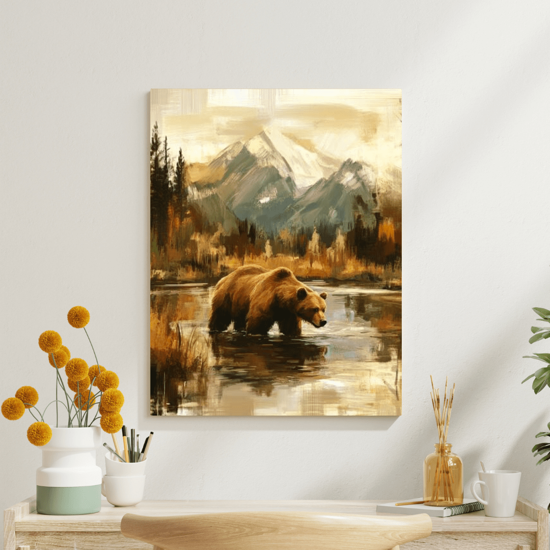 Brown Grizzly Fishing - Bear Wall Art - Aestheticanvas