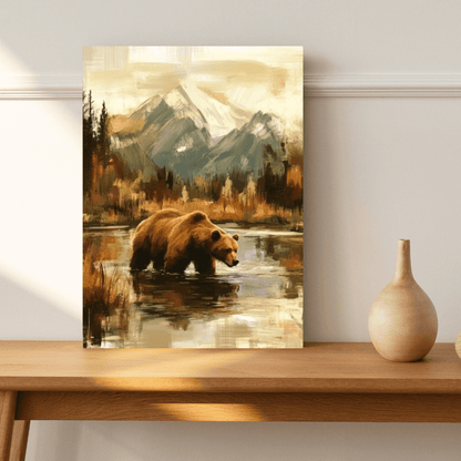 Brown Grizzly Fishing - Bear Wall Art - Aestheticanvas