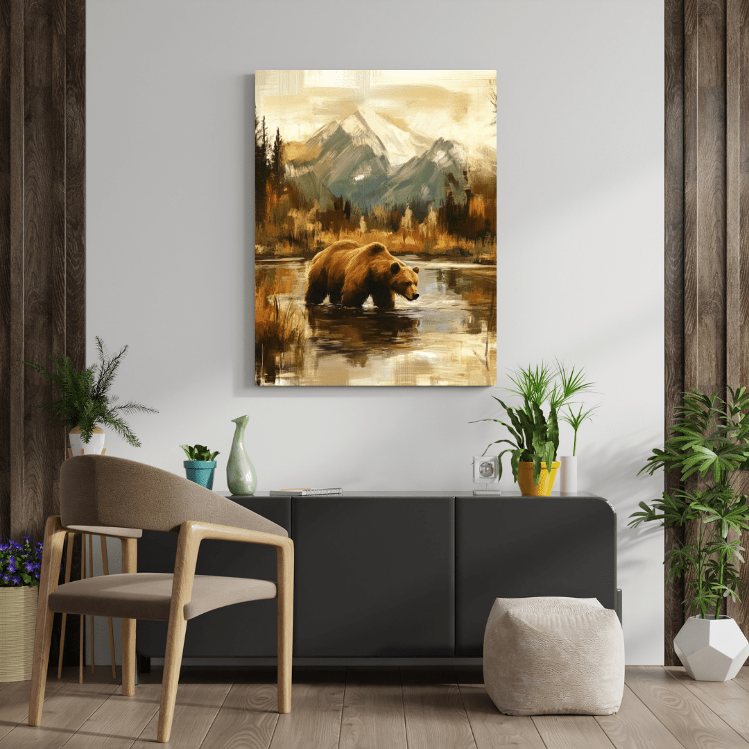 Brown Grizzly Fishing - Bear Wall Art - Aestheticanvas