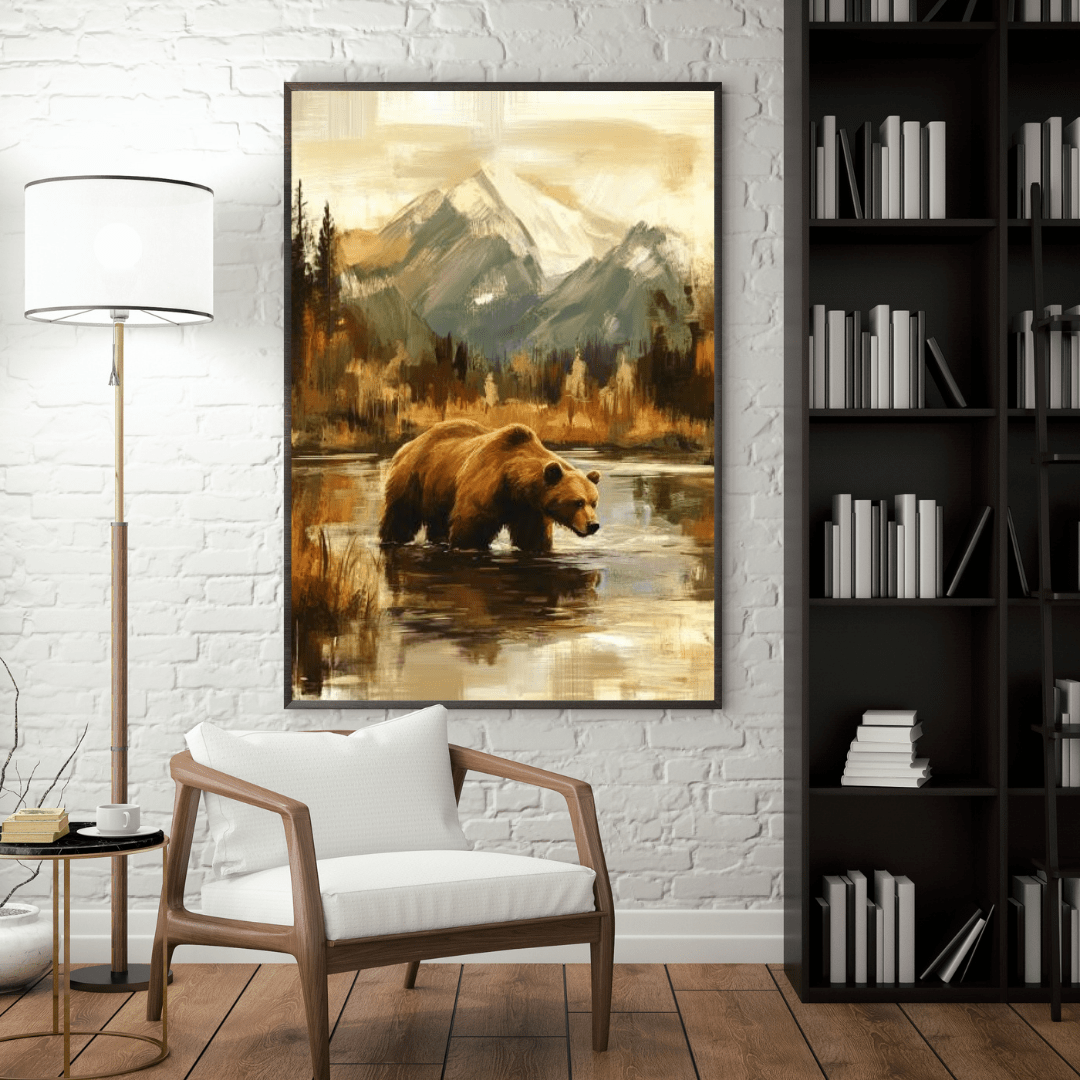 Brown Grizzly Fishing - Bear Wall Art - Aestheticanvas