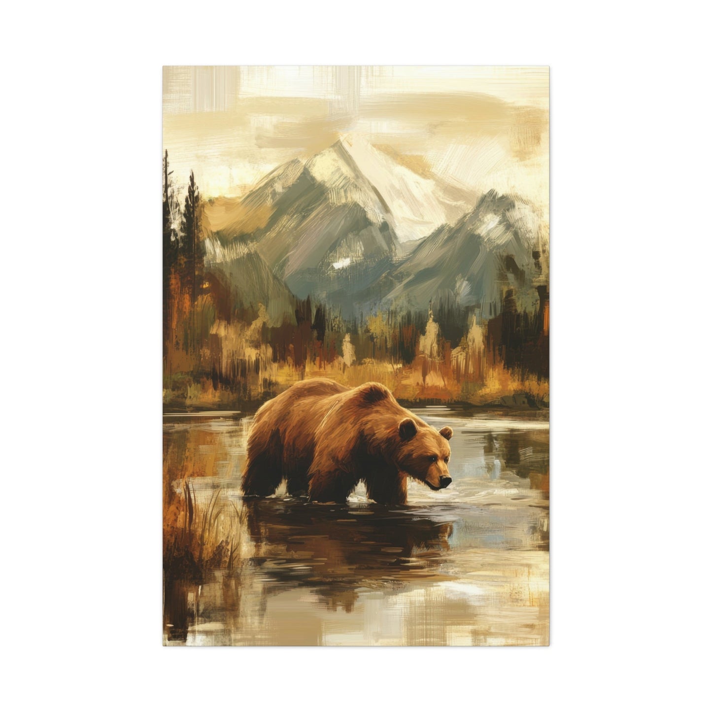 Brown Grizzly Fishing - Bear Wall Art - Aestheticanvas