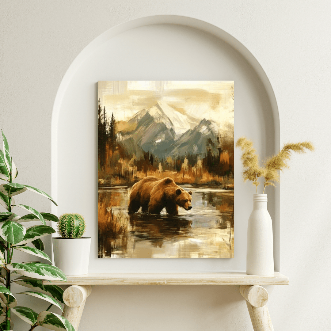 Brown Grizzly Fishing - Bear Wall Art - Aestheticanvas