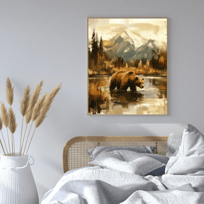 Brown Grizzly Fishing - Bear Wall Art - Aestheticanvas