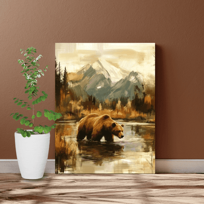 Brown Grizzly Fishing - Bear Wall Art - Aestheticanvas