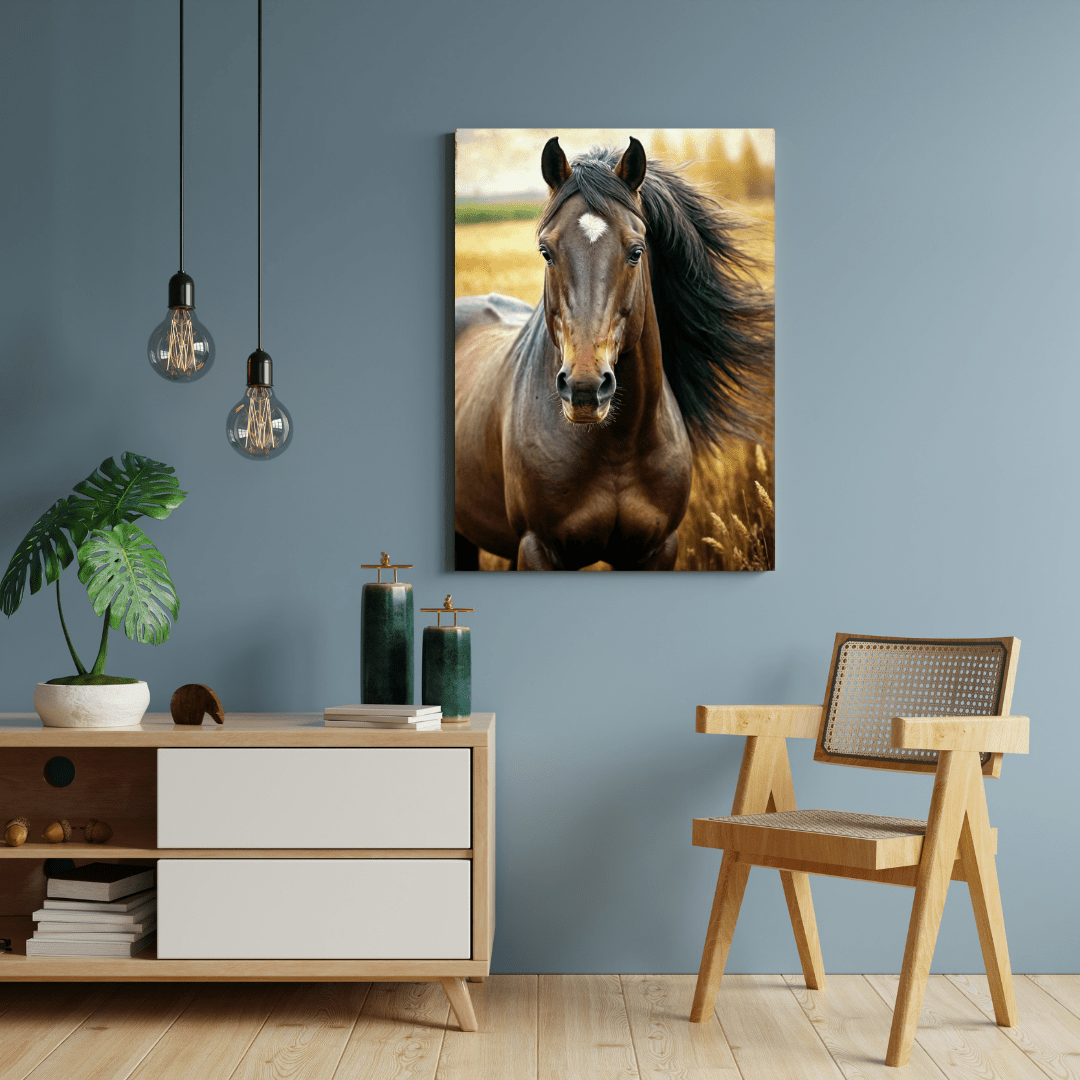 Brown Horse & Wheat - Horse Wall Art - Aestheticanvas