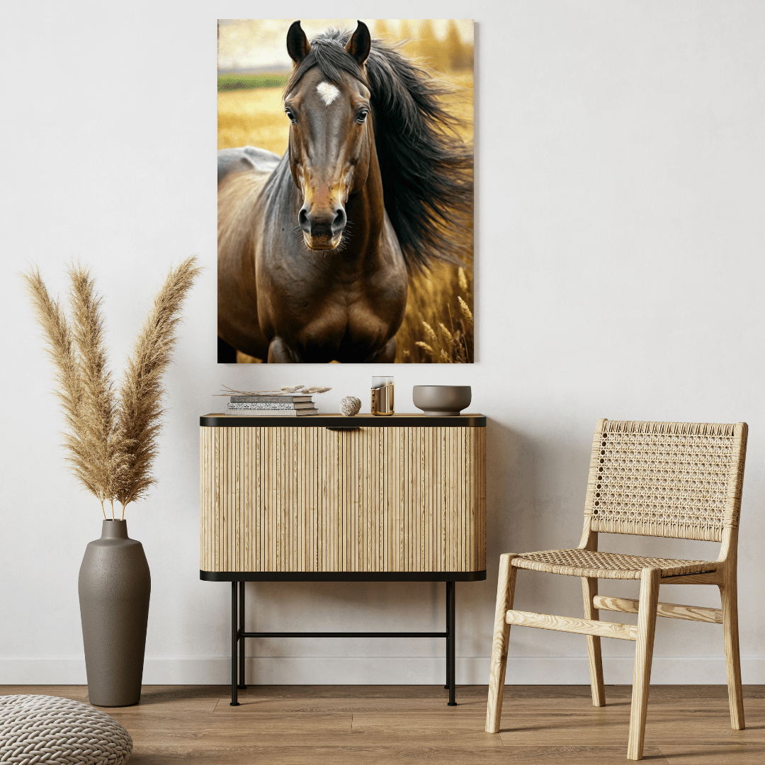 Brown Horse & Wheat - Horse Wall Art - Aestheticanvas