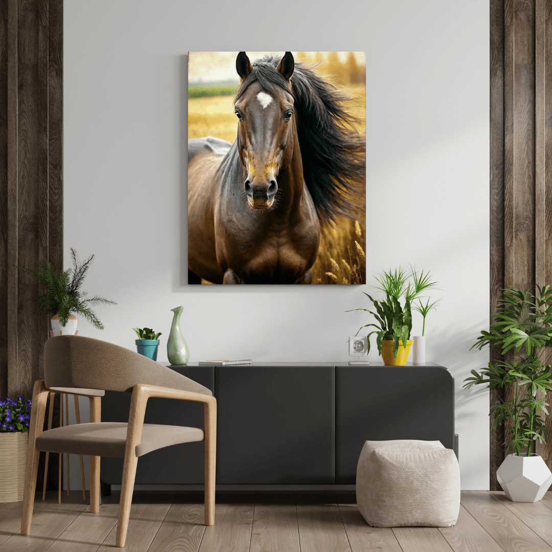 Brown Horse & Wheat - Horse Wall Art - Aestheticanvas