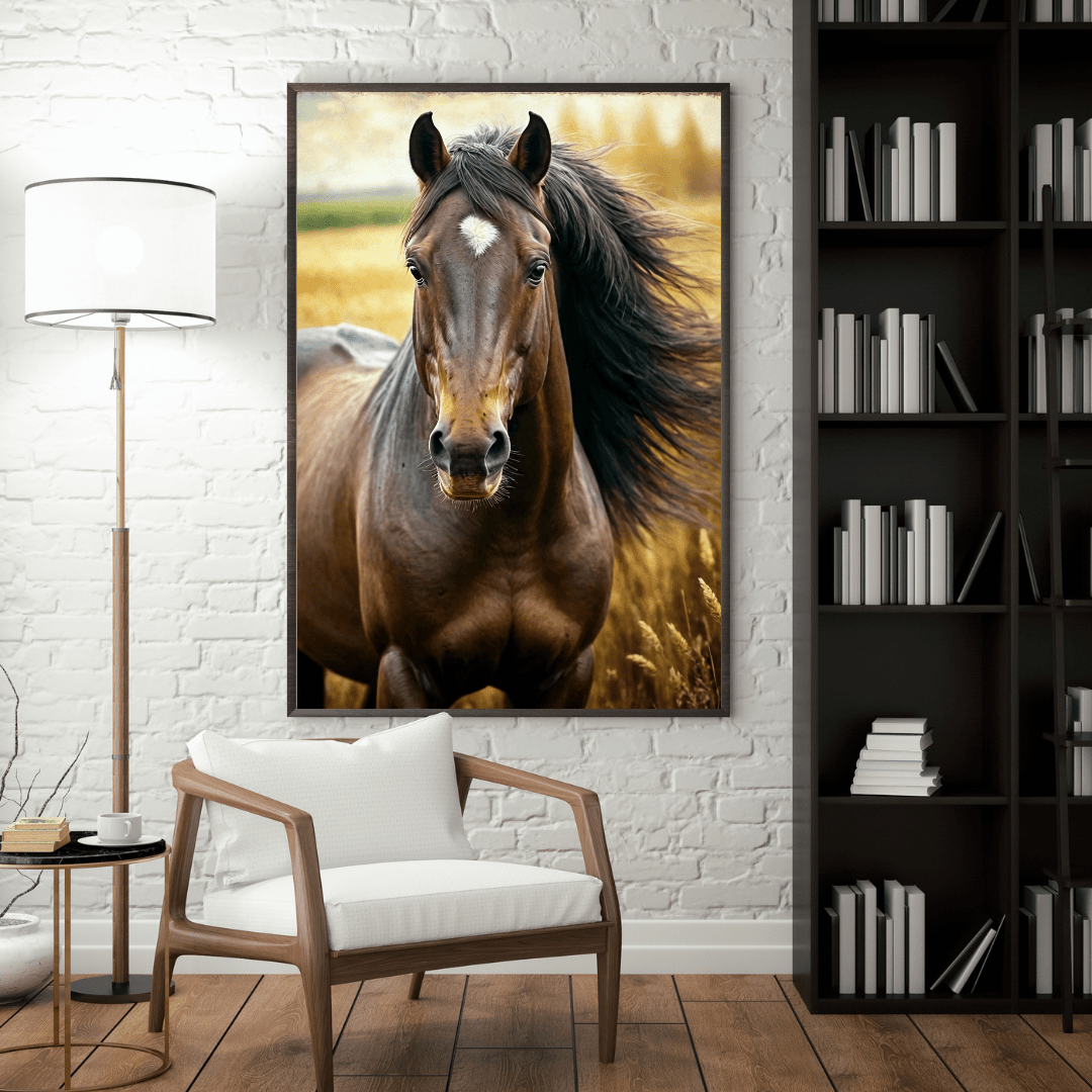 Brown Horse & Wheat - Horse Wall Art - Aestheticanvas