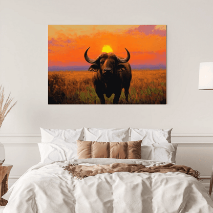 Buffalo & African Sunset - Animal Wall Art - Aestheticanvas