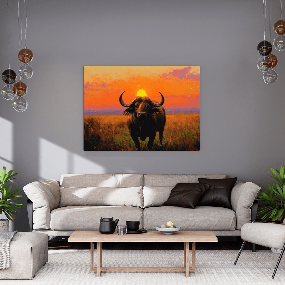 Buffalo & African Sunset - Animal Wall Art - Aestheticanvas