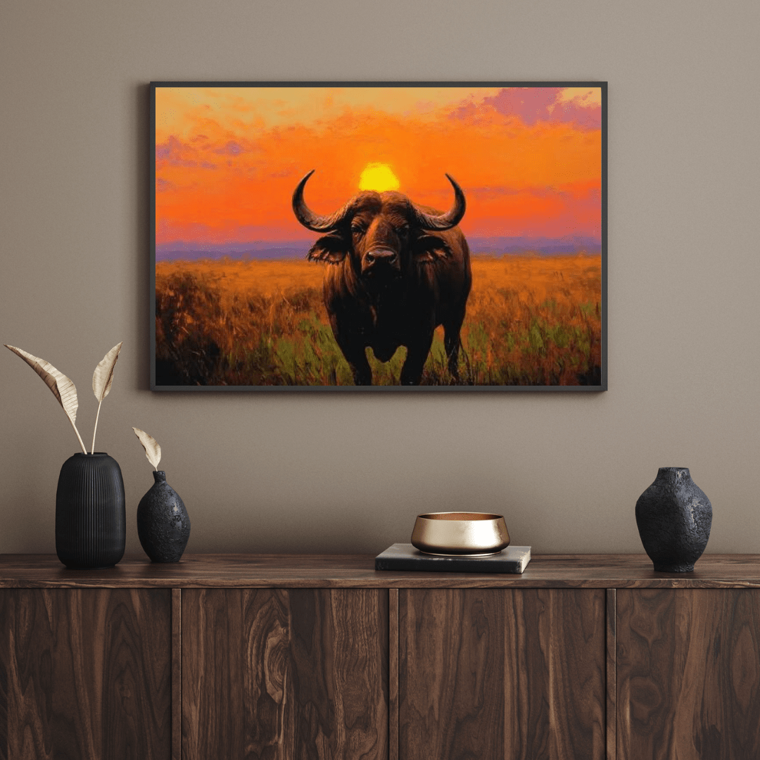 Buffalo & African Sunset - Animal Wall Art - Aestheticanvas