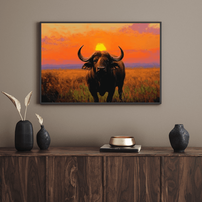 Buffalo & African Sunset - Animal Wall Art - Aestheticanvas