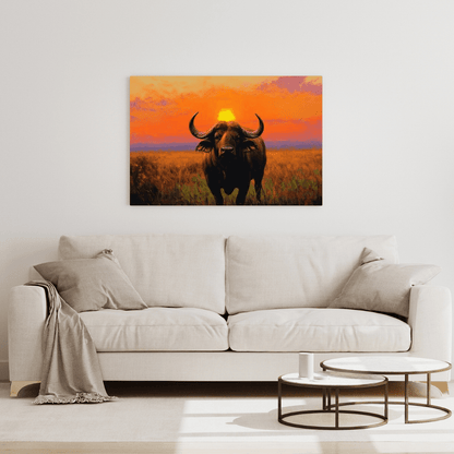 Buffalo & African Sunset - Animal Wall Art - Aestheticanvas