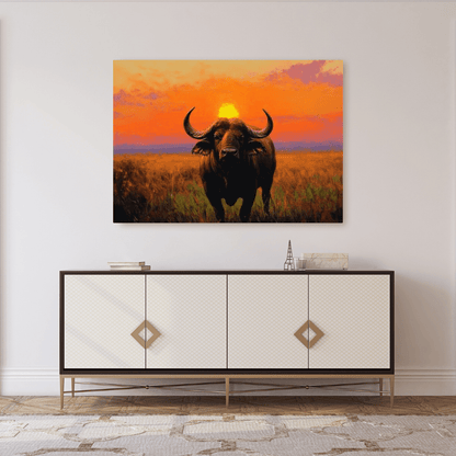 Buffalo & African Sunset - Animal Wall Art - Aestheticanvas