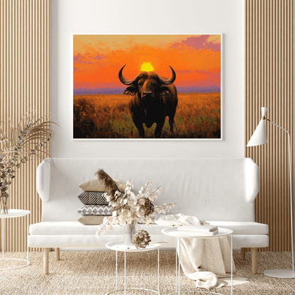 Buffalo & African Sunset - Animal Wall Art - Aestheticanvas