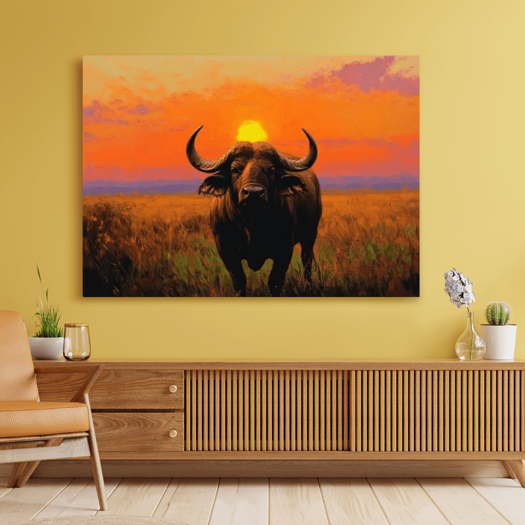 Buffalo & African Sunset - Animal Wall Art - Aestheticanvas