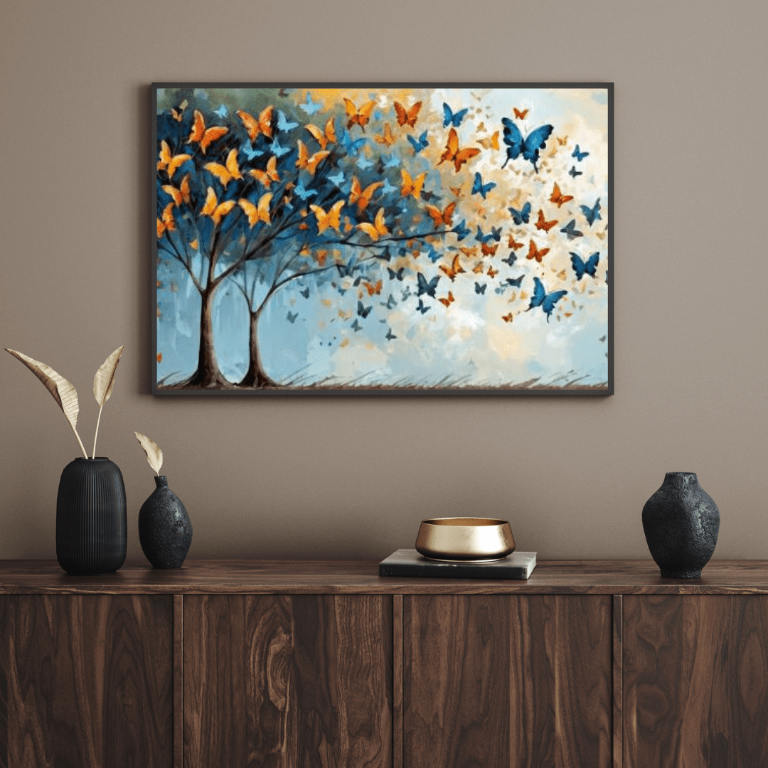 Butterflies & Trees - Abstract Wall Art - Aestheticanvas