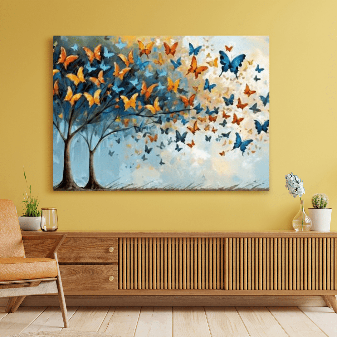 Butterflies & Trees - Abstract Wall Art - Aestheticanvas