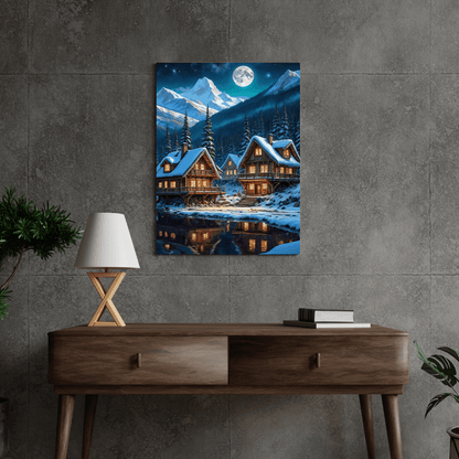 Cabins In The Snowy Mountains - Forest Wall Art - Aestheticanvas