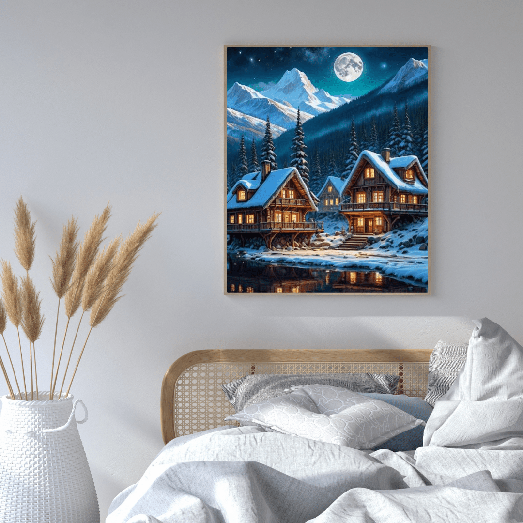 Cabins In The Snowy Mountains - Forest Wall Art - Aestheticanvas