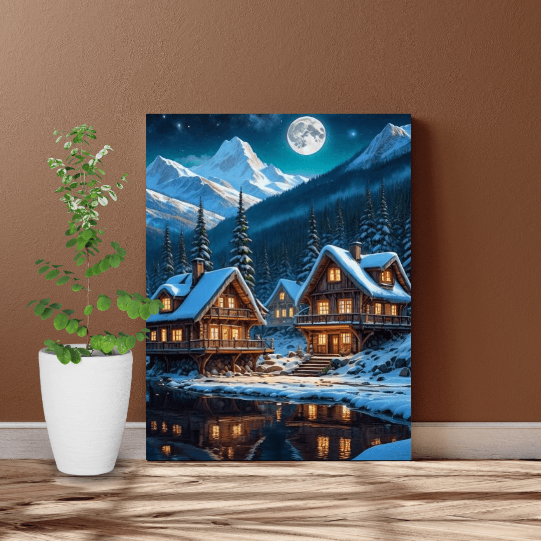 Cabins In The Snowy Mountains - Forest Wall Art - Aestheticanvas