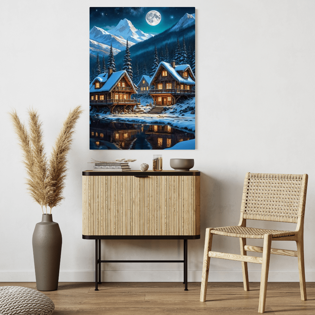 Cabins In The Snowy Mountains - Forest Wall Art - Aestheticanvas