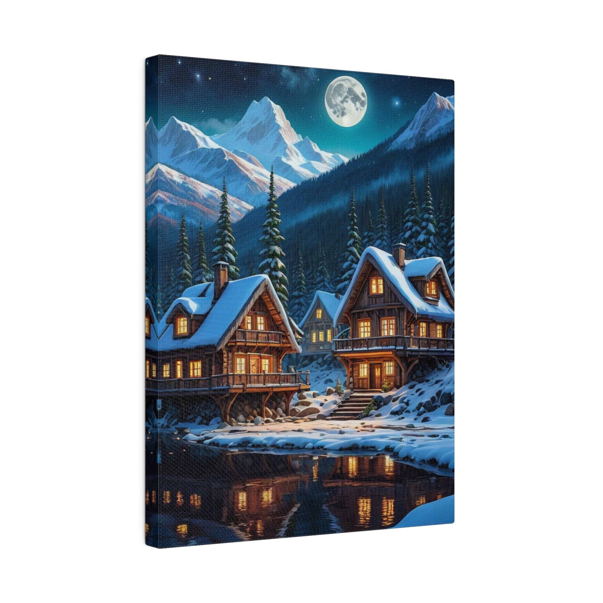 Cabins In The Snowy Mountains - Forest Wall Art - Aestheticanvas