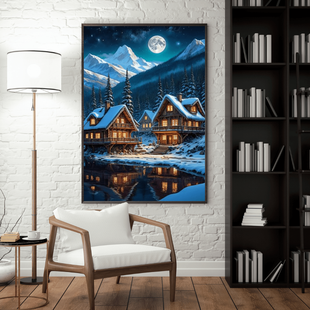 Cabins In The Snowy Mountains - Forest Wall Art - Aestheticanvas