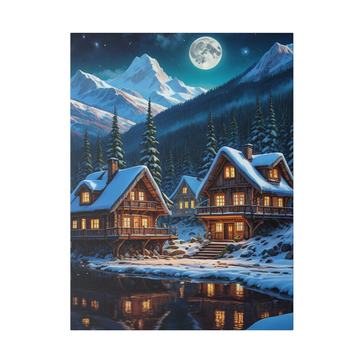 Cabins In The Snowy Mountains - Forest Wall Art - Aestheticanvas