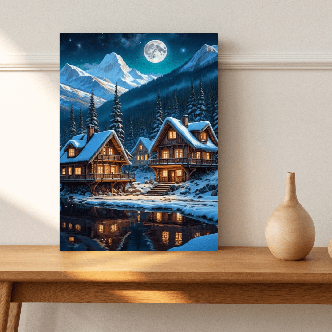 Cabins In The Snowy Mountains - Forest Wall Art - Aestheticanvas