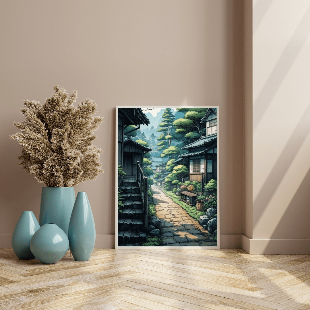 Charming Village Pathway - Japanese Wall Art - Aestheticanvas