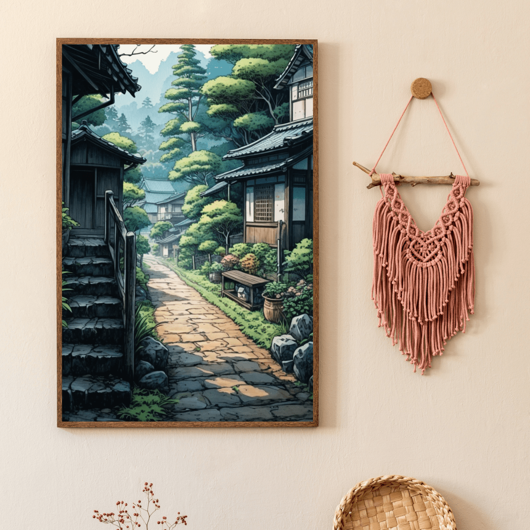 Charming Village Pathway - Japanese Wall Art - Aestheticanvas