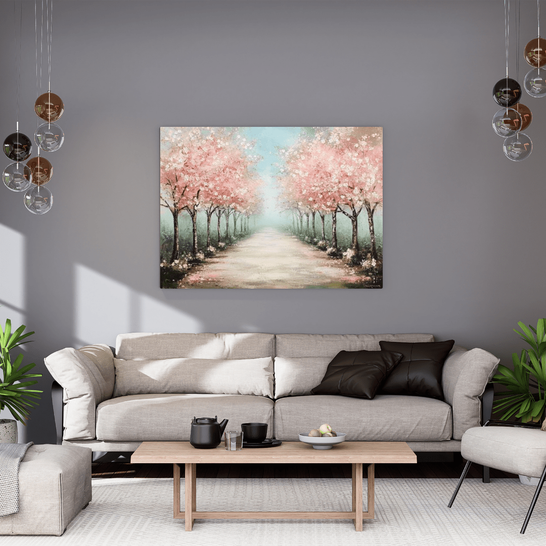 Cherry Blossom Pathway - Floral Wall Art - Aestheticanvas