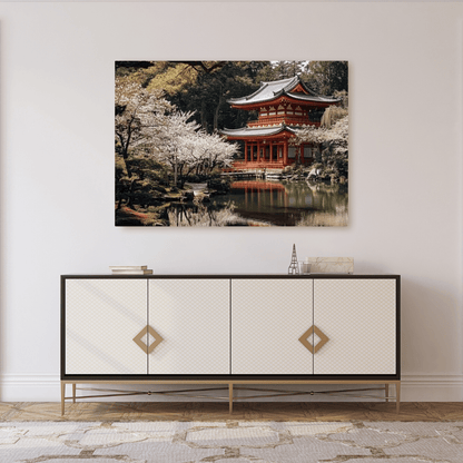 Cherry Blossom Temple - Japanese Wall Art - Aestheticanvas