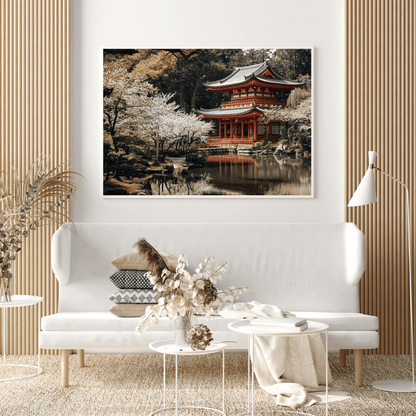 Cherry Blossom Temple - Japanese Wall Art - Aestheticanvas