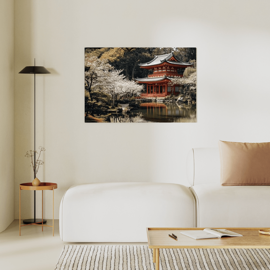 Cherry Blossom Temple - Japanese Wall Art - Aestheticanvas